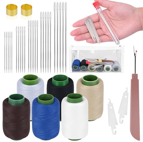 Homgaty Stainless Steel Sewing Needles Set - Large Eye Needle Kit with Thread, Thimbles & Accessories, Complete Hand Sewing Supplies for Adults, Emergency Repair & Travel Sewing Pack