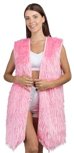 Chaks - Gilet long en fausse fourrure femme, gilet sans manches | Accessoire de tenue douillet pour les festivals, le carnaval, les soirées en boîte, gilet long à encolure ouverte