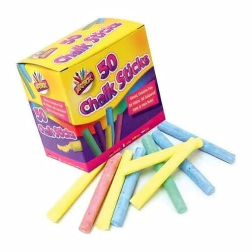 50 Chalk Sticks – 25 White & 25 Coloured Non-Toxic Chalk for School, Home & Craft Use