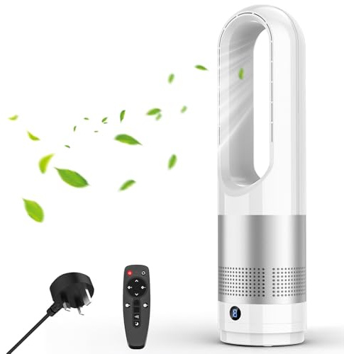 Qbiower Bladeless Tower Fan, 56cm Quiet Cooling Fan for Bedroom, 8 Speeds & Sleep Mode, 8H Timer, 80° Oscillation, Remote Control, Safe Standing Fan for Kids, Energy Saving (Silver)