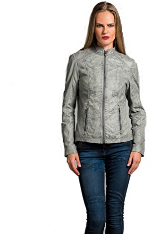 URBAN 5884 Giacca Pelle Donna RT01, Giubbino in Pelle di Agnello Stile Biker, Aderente e Morbido al Tatto, Grigio, L