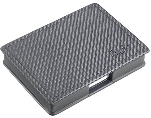 Läufer 34054 Concerto Zettelbox aus Leder, Echt Leder, schwarz, carbon, Ziernaht rot, Handgefertigt aus Echtleder in Deutschland, Zettelkasten aus Leder