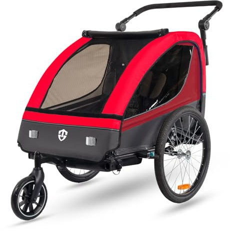 Veelar Sports 2 i 1 Cykelvagn cykelsläp med buggy set fjädring 60302-01 (röd)