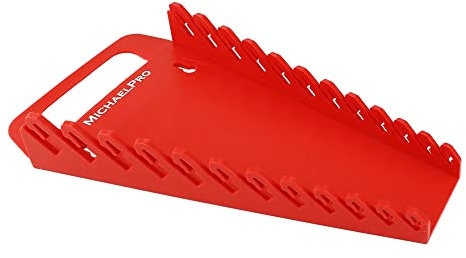 MichaelPro 12-Piece Wrench Holder with Non-Slip Slots, Red, Portable and Space-Saving