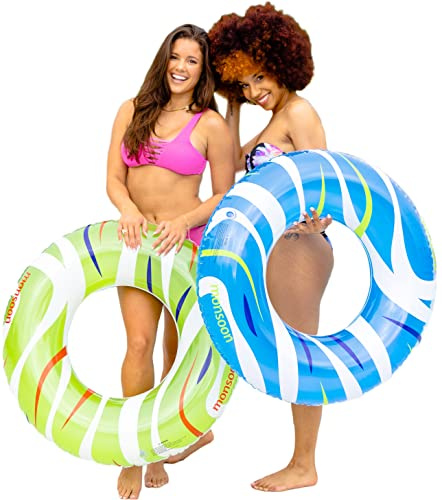 monsoon [Citrus] 2-Pack Luxury Pool Floats Swimming Float Beach Swim Tube Floaties Ring Tubes - Blue Green