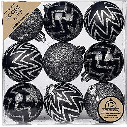 Inge-glas Weihnachtskugeln Dekorierte Kugeln Kunststoff 6cm 9er Set Schwarz Mix