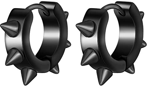 feilok Pendientes de doble cabeza de acero inoxidable para mujeres con clavos negros perforados de cartílago masculino