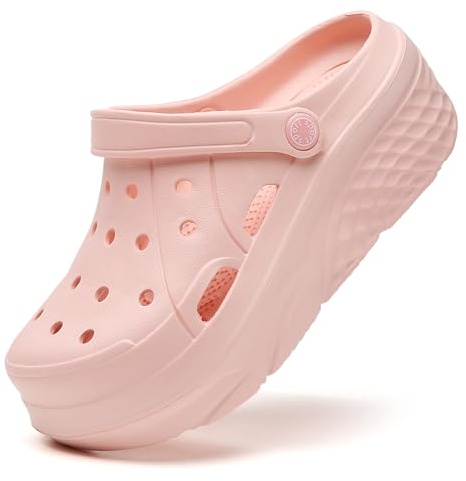 CERYTHRINA trädgårdsmästare plattform träskor tofflor höga klackar mules clog slip on kilsandaler, Rosa-f, 38.5 EU
