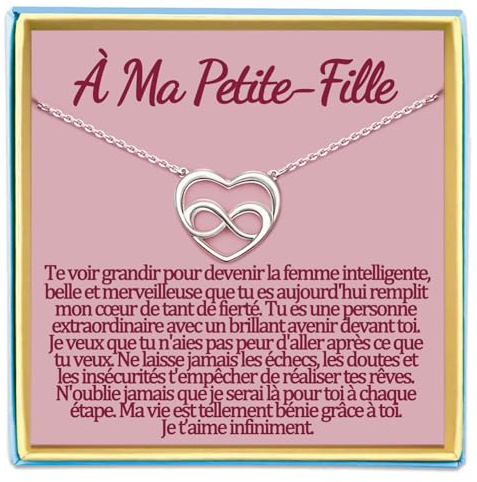Temulnee Ma Petite fille Collier Cadeau pour Petite-Fille de Mamie Papy Colliers Cadeaux Anniversaire Infini Coeur Argent Original Idee Cadeaux Saint Valentin Noel Femme Bijoux