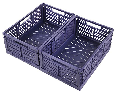 Spesh 2 Pcs Collapsible Storage Boxes Stackable Storage Baskets Folding Plastic Crates Foldable Crate Bins with Handles for Desk,Shelf,Cupboard(Blue, 30 * 20 * 12cm)