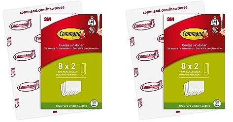 Command Kleine Bilder-Montagestreifen, Bildaufhänger, Packung mit 8x2 Klein, Weiß - Befestigung ohne Bohren (Packung mit 2)