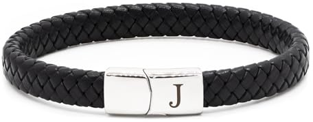 HAYOUWAY Mens Leather Bracelet with Initials Letter A-Z, Adjustable Braided Leather Bracelet with Stainless Steel Magnetic Clasp Jewelry Gifts for Men Boys