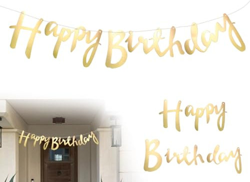 Lhbwhiz Happy Birthday Banner,Glitter zum Aufhängen Girlande Geburtstags Partydeko,für Erwachsene und Kinder Geburtstag Party dekoration Banner(Gold)