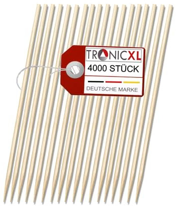 TronicXL 4000 brochetas de bambú de 40 cm x 5 mm, XL, brochetas de madera de bambú