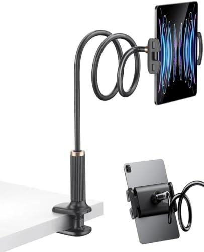 Ding Yongliang Schwanenhals Tablet Halterung - Tablet Halter 360°Drehbarer Sockel Handyhalterung für Tisch, Ständer für Ipad/Handy/Switch/Galaxy Tabs/Kindle Fire HD usw, 100cm Gesamtlänge (Schwarz)