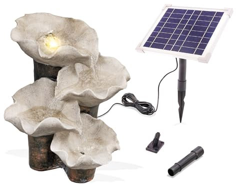 esotec Lotusblätter Solarbrunnen, Akku, LED, Kaskadenbrunnen, freistehender Springbrunnen, Lotus Gartenbrunnen, Wasserspiel, Geschenkidee Geburtstag Valentinstag Muttertag, H=35cm, außen, 101329