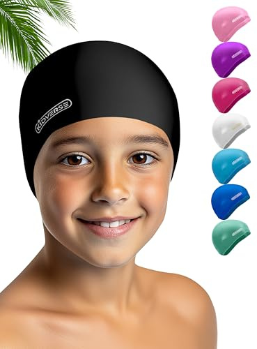 KIDVERSE Badekappe Kinder wasserdicht - Schwimmhaube Kinder mit Anti-Rutsch-Noppen - Badekappen für Schwimmer mit UV Schutz - Schwimmhaube Mädchen - Reißfeste Badehauben in verschiedenen Größen