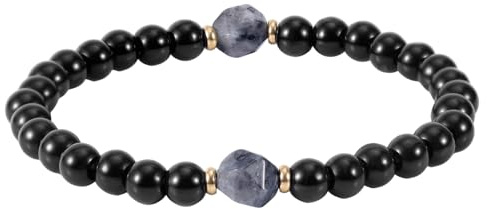 BOXOB Pulsera de Turmalina Obsidiana Negra, Ónix Negro Pulsera de Piedra Joyería con Cuentas Protección Contra Regalo para Hombres Mujeres San Valentín Cumpleaños Aniversario