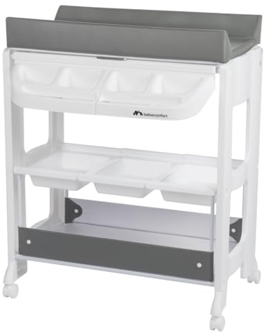 Bebeconfort Rosie 2 en 1 Módulo cambiador y de baño para bebé, Múltiples compartimentos de almacenamiento, Fácil de mover, Mineral Gray
