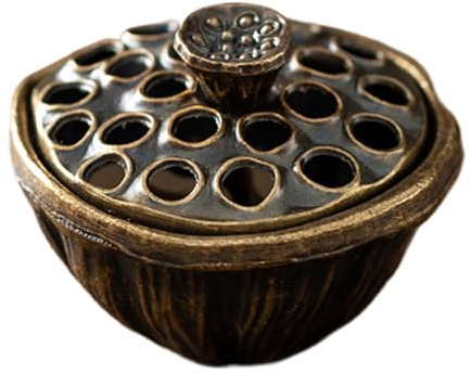 Quemador de incienso, soporte para varillas de incienso, incensario de aleación de zinc con tapa extraíble, soporte de aromaterapia antiguo para meditación, yoga, relajación, hogar, dormitorio, cocina