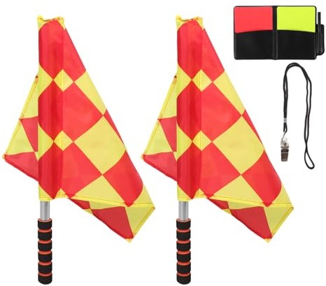 Homoyoyo Set Completo Arbitro Calcio con Cartellini Rosso/Giallo, Fischietto in Acciaio Inox, Bandierine Resistenti e Custodia per Gare Sportive e Allenamenti