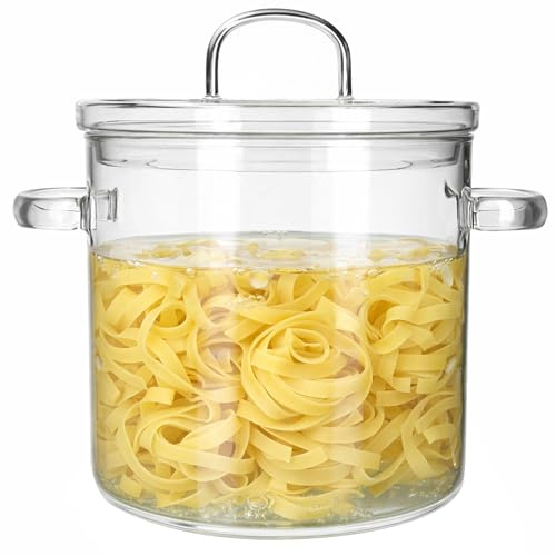 MamboCat OLLA Grande casserole en verre borosilicate avec couvercle 1,8 l I Casserole avec poignées et couvercle I pour pâtes, ragoût, soupe, légumes, viande et sauces I Accessoires de cuisine