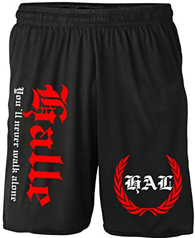 Halle Kranz Shorts | Fussball Sport Sommer Ultras Kurze Hose Sporthose (XL, Schwarz Kranz M2)