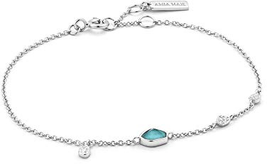 ANIA HAIE Damen Armband MINERAL GLOW Turquoise Discs aus 925 Sterling Silber, drei Silberplättchen, ein Türkis Anhänger, Länge 16,5cm + 2cm Verlängerung, inkl. Geschenkverpackung