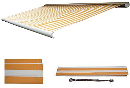 Funda de recambio para toldo T122, cofre completo de recambio protección solar 4x3m ~ Poliéster amarillo-blanco