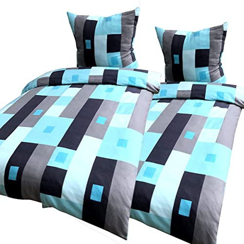 Leonado Vicenti Winter Bettwäsche 155x220 Thermofleece Flauschig Garnitur Set Bettbezug Grau Türkis 4 TLG