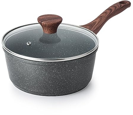 SENSARTE Nonstick Saucepan with Lid, 2.0 Quarts Small Pot with Swiss Granite Coating, Stay-cool Handle, Handy Sauce Pot Small Kitchen Cooking Pot, Induction Comptable, Free of Intentionally Added PFOA