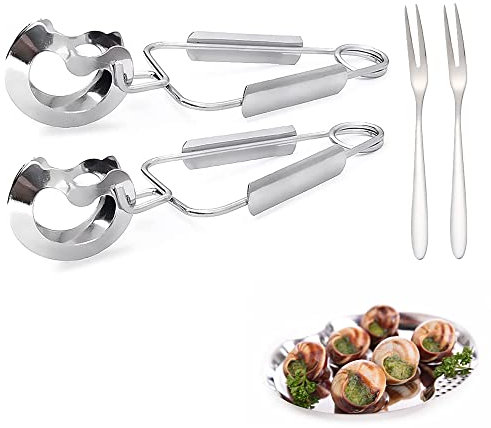 2 pezzi Pinza per Lumache Antiscivolo Frutti Mare Pinza Pinza er Insalata in Acciaio Inossidabile+2 pezzi Forchette Da Frutta per frutti di mare insalata utensili da cucina per la casa e il ristorante