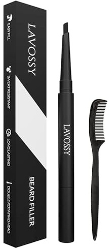 LAVOSSY Beard Pencil - Long Lasting and Easy to Use Beard Pen with Blending Brush for Natural, Water/Sweat Proof Results (Light Brown, 1 Count)