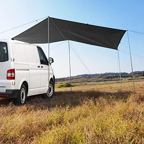 RANRAO Auvent pare-soleil carré, Motorhome Tarp auvent avec pôles d`Installation, Auvent universel avec sac de rangement pour Campeur, Bus, Van, Voiture, 6m² d'ombre Poteaux réglables en hauteur, noir
