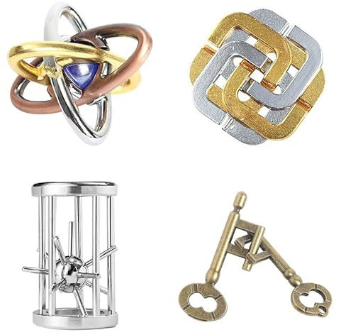 OBEST 4 Stück Metallpuzzle Cast Puzzle, Spielzeug Puzzle Magic Unlock Entpacken 3D, Knobelspiele Metall Puzzle Logisches Denken Testspiel, Erwachsene und Kinder Bildung Herausforderung Spielzeug