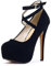 Tianerhay Womens Stiletto High Platform Heels Round Toe Ankle Strap Platform Pump Party Dress Heel (Beige Sole) Black Tag Size 46 - UK 10