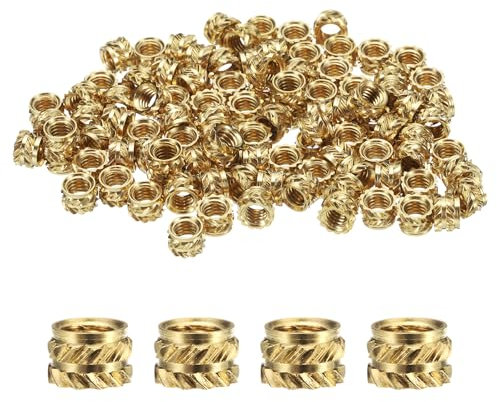 QUARKZMAN 50 Stück M4 Gewindeeinsätze Messing Heat Set Insert M4x4mm, OD 6mm gerändelte Einpressmuttern, 3D-Druck Messing Muttern weibliche Gewindeeinsätze Muttern