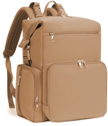 CEI-CEI Baby Wickeltasche/Rucksack mit Isolierter Flaschentasche, Wasserdichtes Neoprengewebe, Wickelrucksack Groß, Windeltasche für Unterwegs Mommy Bag mit Wickelunterlage (Braun)