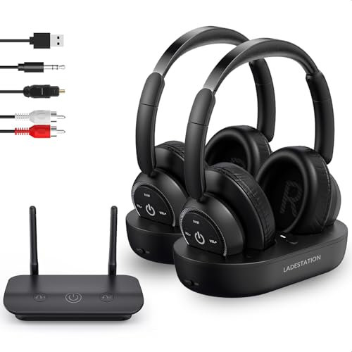 LETSACTIV Funkkopfhörer für Fernseher, kabellose TV-Kopfhörer mit TV-Sender-Ladestation für Senioren,Keine Audioverzögerung, Geeignet für Senioren oder Eltern, Schwarz-Schwarz