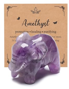 JSDDE Figurine Éléphant Sculpté en Pierre Naturelle pour Décoration Intérieurs Statue Ornement de Éléphant Mignon Pierre et Cristal Porte Bonheur Lighotherapie Collection Minéraux Animaux (Améthyste)