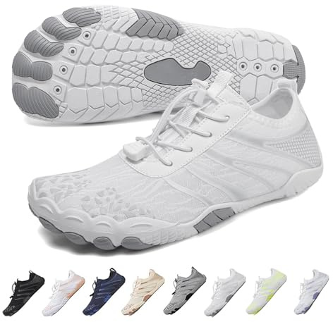 Hike Barefoot Shoes for Womens & Mens,Pro Footwear with Wide Toe Box & Non-Slip Barefoot Shoes Unisex,Athletic Outdoor Hiking Footwear,Water Shoe Running Shoe Grey White