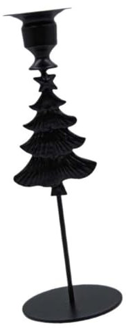 Portacandele nero a forma di albero di Natale in metallo con piedi alti per decorazione centrotavola da tavola di festa