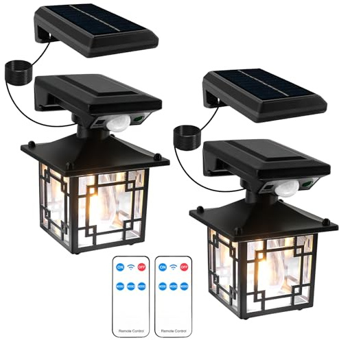 T-SUN 2 Pezzi Lampada Parete Solare Vintage Esterno, Lampada Solare da Esterno con Sensore di Movimento, Luci Solari da Giardino con 3 Modos Impermeabile IP65 per Giardino, Parete, Garage (Separata)