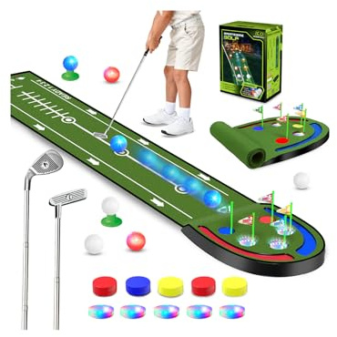 VATOS Jeu de Golf Tapis de Putting d'intérieur pour Enfants avec balles et Trous LED, Clubs de Golf, Divertissement Familial pour la Maison et Le Bureau, Cadeau pour Enfants, Adolescents et Adultes