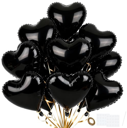 Ballons en Aluminium Coeur 24 Pièces, Ballons en Forme de Cœur Noir de 18 Po, Kit de Décorations de Ballon à Hélium pour La Saint-valentin Mariage Fiançailles Bébé Anniversaire