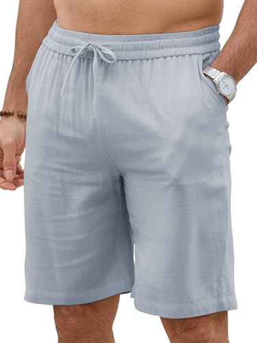 Pantalones Cortos Hombre Lino - Bermudas Hombre Verano Transpirables con Cintura Elástica | Shorts Hombre Playa para Vacaciones y Casual