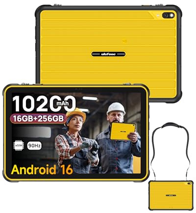 Ulefone RugKing Pad 2 Pro Tablette Incassable Android 16, IP68K Robuste 10200mAh, IP68K Écran 10,1 90Hz 600 nits, 16GB+256GB Tablette avec eSIM, Caméra 48MP Étanche, 4G Double LTE, NFC,GPS,OTG,Jaune