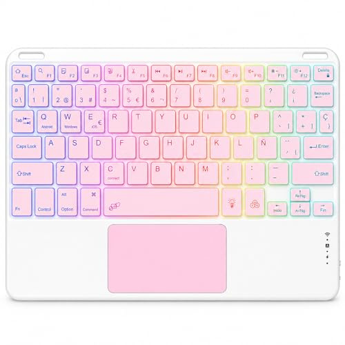Teclado Bluetooth con Touchpad para iPad,Teclado Español Ñ Luz para Tablets