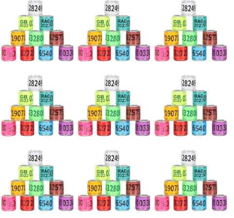 IMIKEYA 100 Anillos de Aluminio para Patas de Palomas y Cockatiels, Bandas Coloridas para Identificar Aves, Fácil Manejo y Diseño Atractivo para Entrenamiento Estilo Varios Estilos