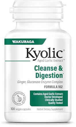 Kyolic Aged Garlic Extract Formula 102, Cleanse & Digestion*, Ginger and Enzyme Complex, 100 Capsules